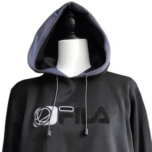 Fila Black Hoodie Pull Over Kangaroo Pouch Basketball Logo Unisex L XL